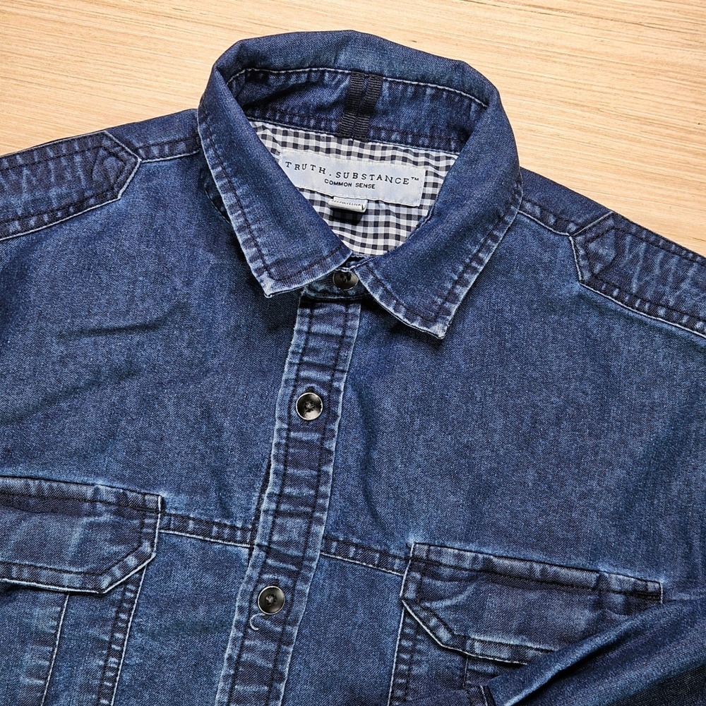Truth Substance Button Up Men S Blue Long Sleeve Denim Shirt Workwear Casual
